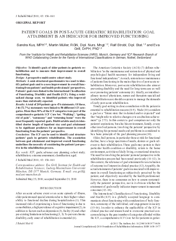 (PDF) Patient goals in post-acute geriatric rehabilitation - goal ...