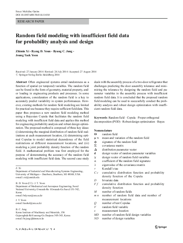 (PDF) Random field modeling with insufficient field data for ...