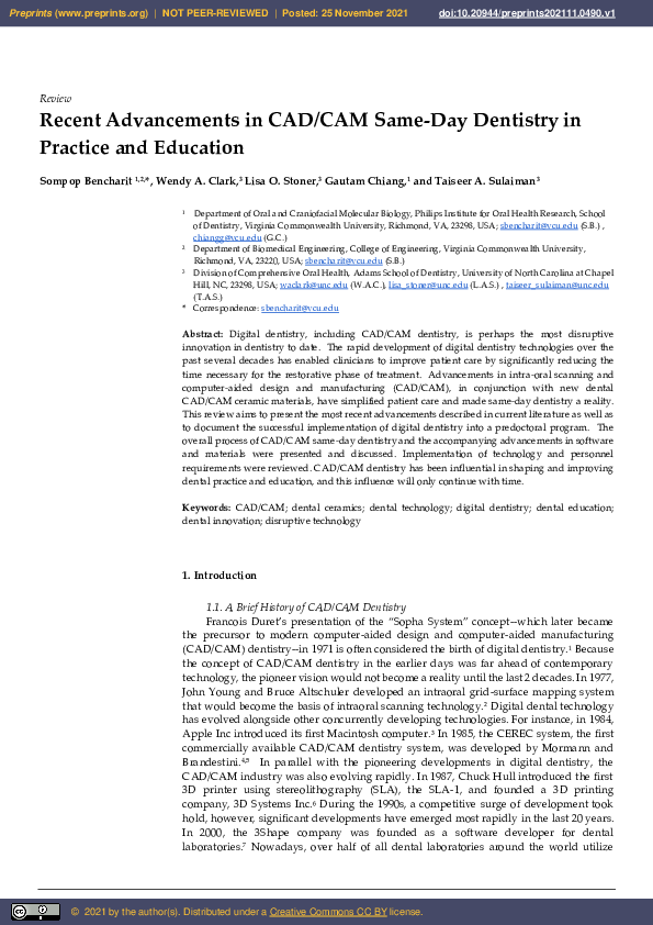 (PDF) Recent Advancements in CAD/CAM Same-Day Dentistry in Practice and ...