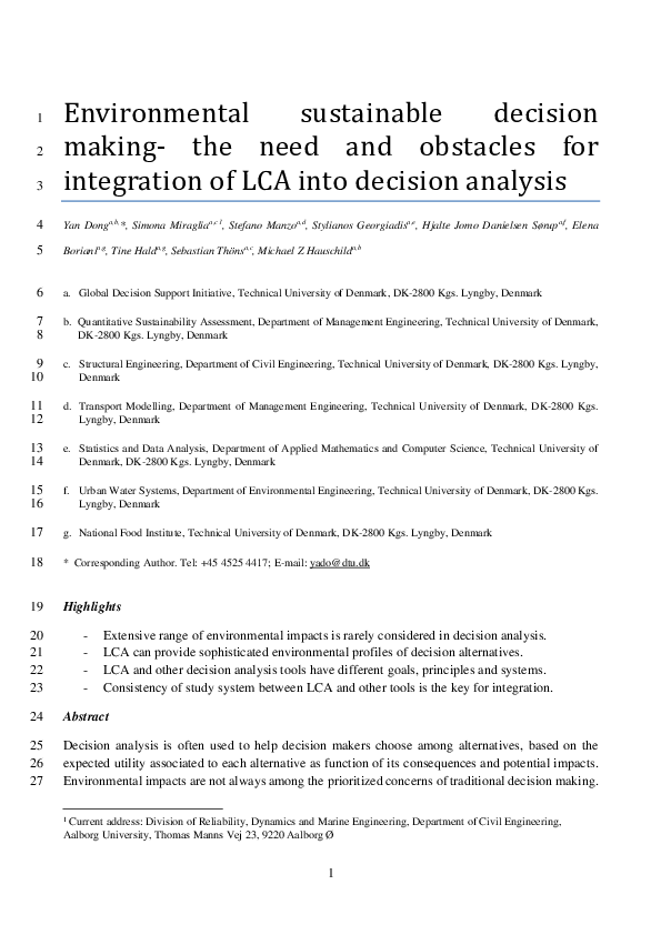 (PDF) Environmental sustainable decision making– The need and obstacles ...