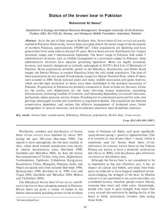 (PDF) Status of the brown bear in Pakistan