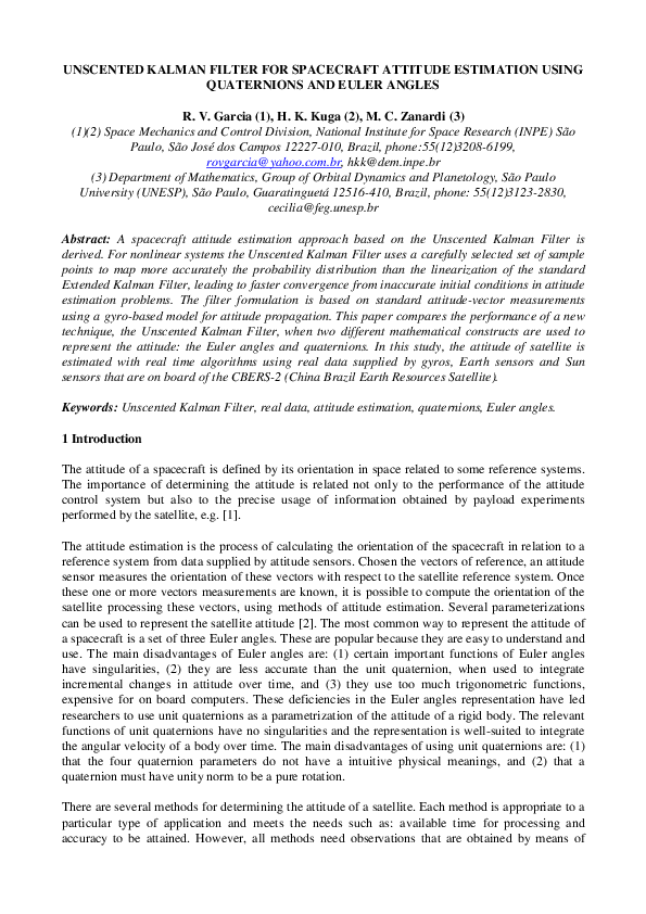 (PDF) Unscented Kalman filter for spacecraft attitude estimation using ...