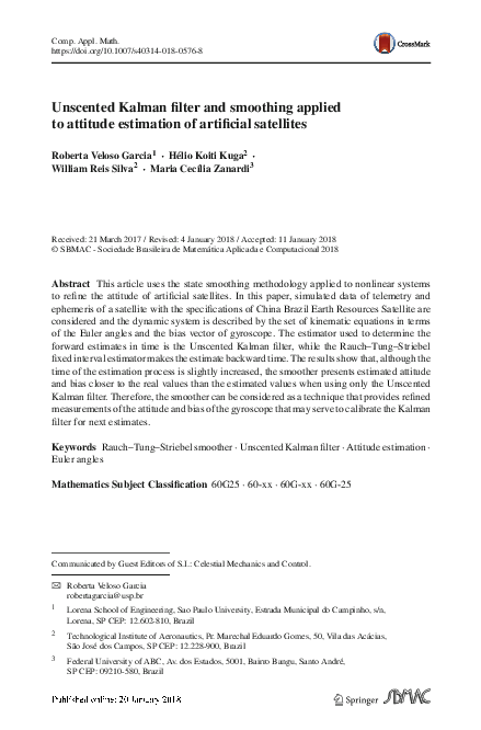 (PDF) Unscented Kalman filter and smoothing applied to attitude ...