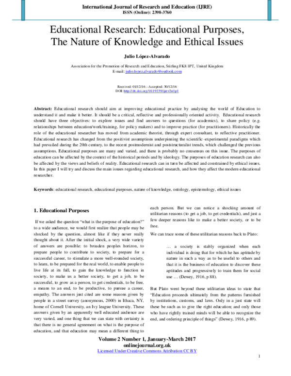 (PDF) Educational Research: Educational Purposes, The Nature of ...