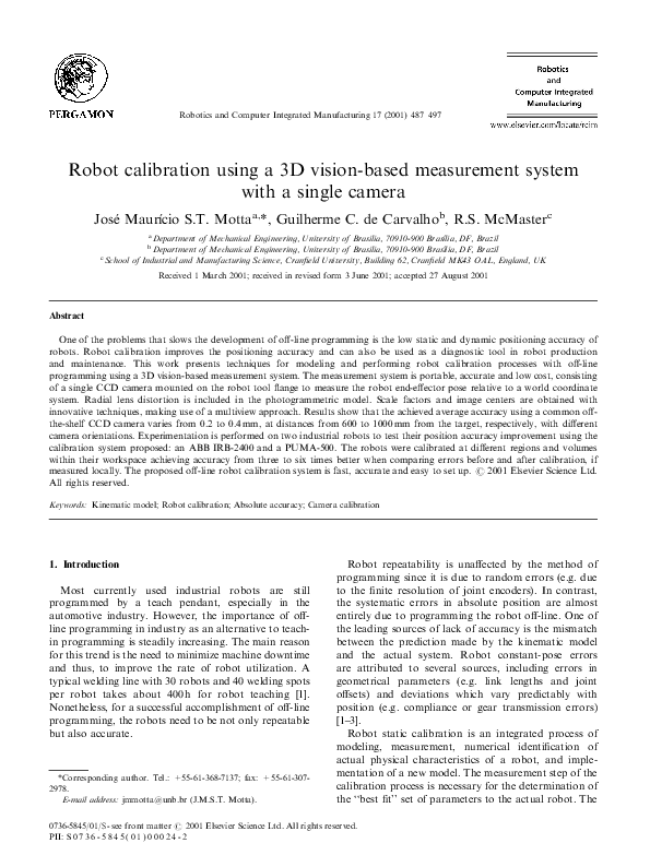 (PDF) Robot calibration using a 3D vision-based measurement system with ...