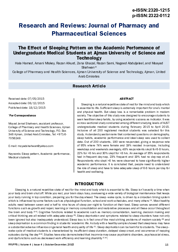 (PDF) The Effect of Sleeping Pattern on the Academic Performance ...
