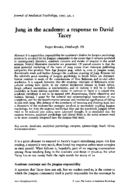 (PDF) Jung in the academy: a response to David Tacey
