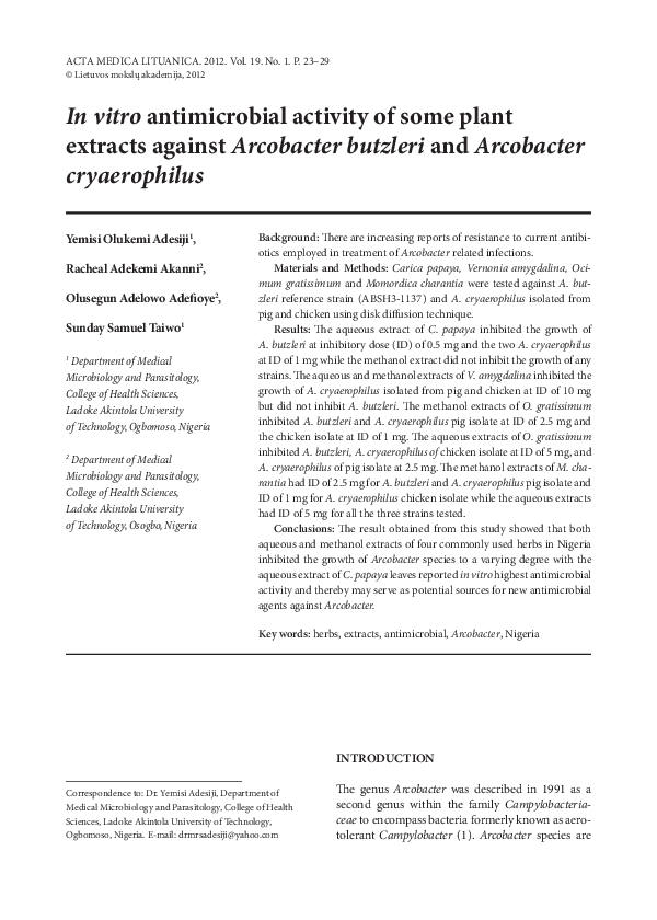 (PDF) In vitro antimicrobial activity of some plant extracts against ...