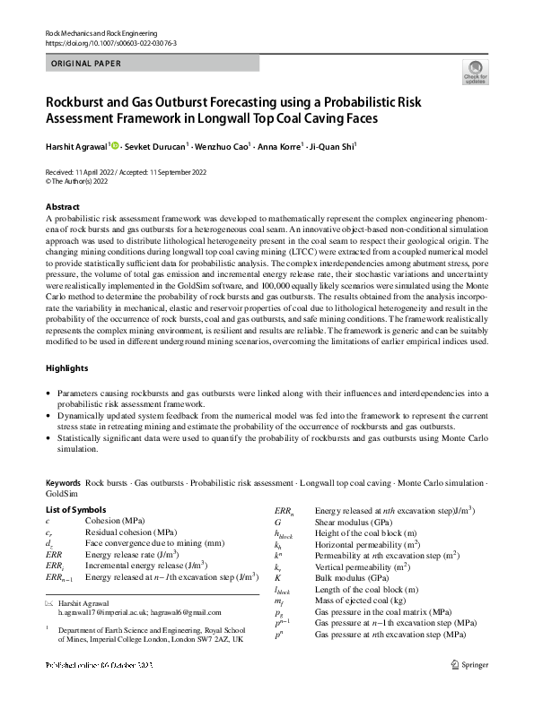 (PDF) Rockburst and Gas Outburst Forecasting using a Probabilistic Risk ...