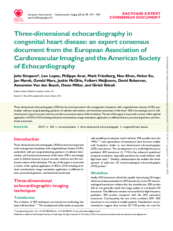 (PDF) Three-dimensional echocardiography in congenital heart disease ...