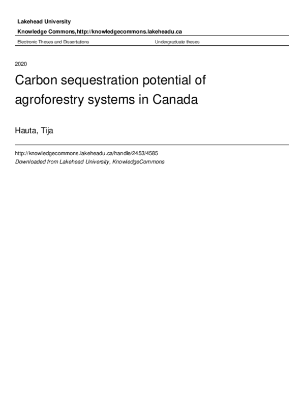 (PDF) Carbon sequestration potential of agroforestry systems in Canada