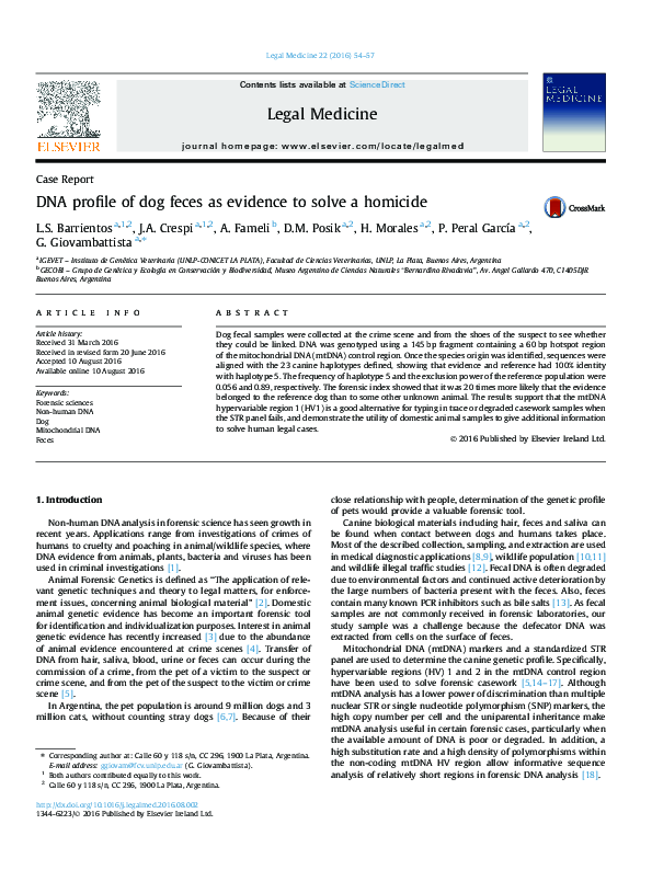 (PDF) DNA profile of dog feces as evidence to solve a homicide
