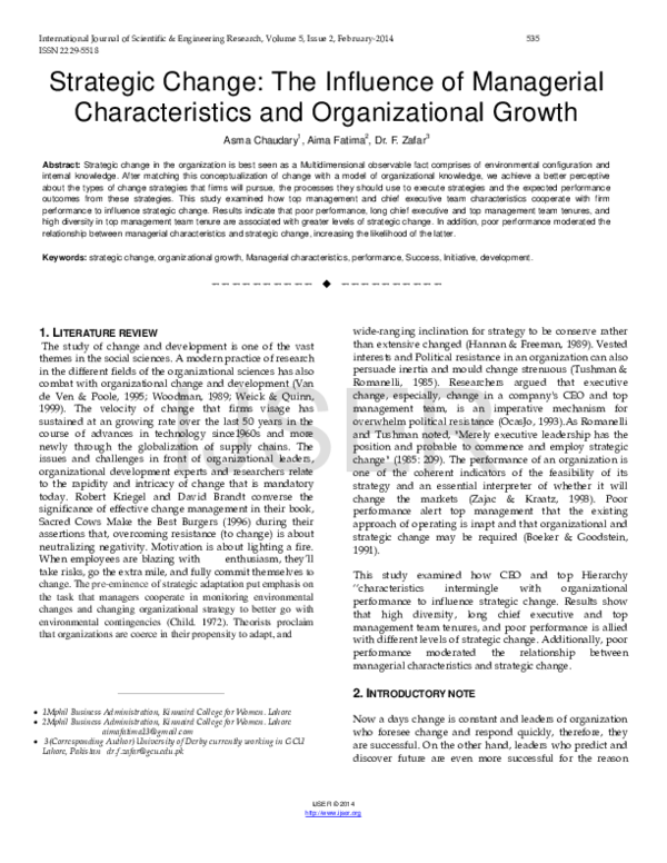 (PDF) Strategic Change: The Influence of Managerial Characteristics and ...