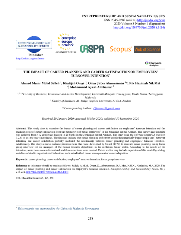 (PDF) The impact of career planning and career satisfaction on employee ...