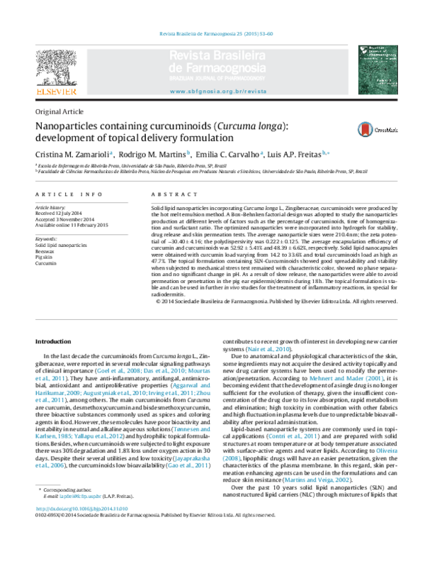 (PDF) Nanoparticles containing curcuminoids (Curcuma longa ...