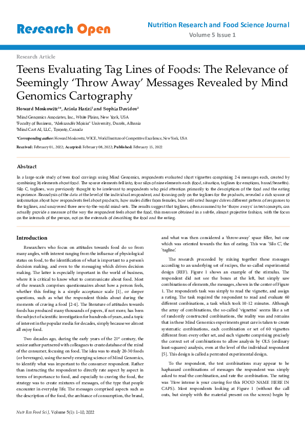 (PDF) Teens Evaluating Tag Lines of Foods: The Relevance of Seemingly ...