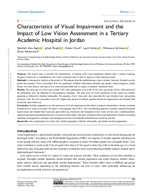 (PDF) Characteristics of Visual Impairment and the Impact of Low Vision ...