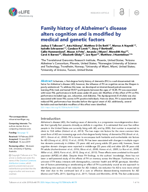 (PDF) Family history of Alzheimer’s disease alters cognition and is ...