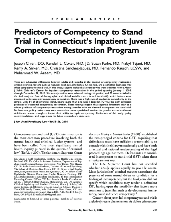 (PDF) Predictors of Competency to Stand Trial in Connecticut's ...