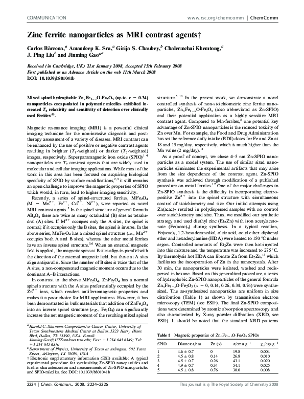 (PDF) Zinc ferrite nanoparticles as MRI contrast agents