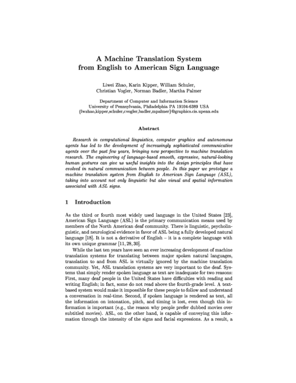 (PDF) A Machine Translation System from English to American Sign Language