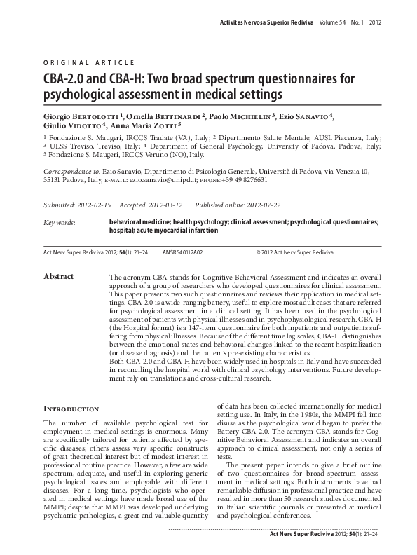 (PDF) CBA-2.0 and CBA-H: Two broad spectrum questionnaires for ...