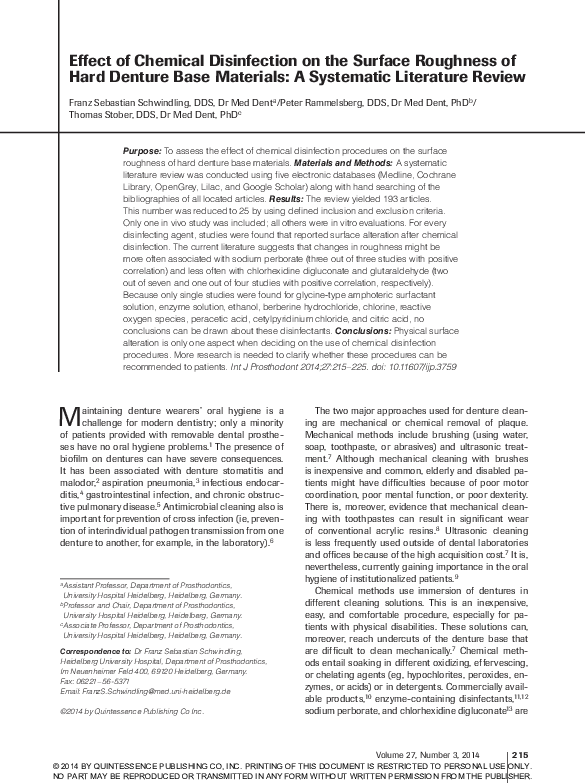 (PDF) Effect of chemical disinfection on the surface roughness of hard
