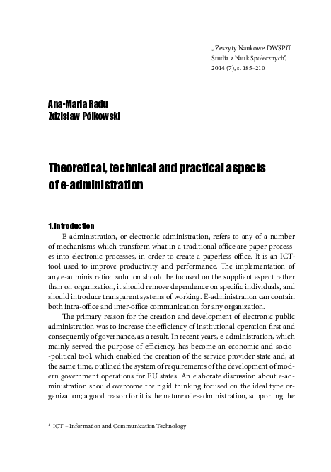 (PDF) Theoretical, technical and practical aspects of e-administration