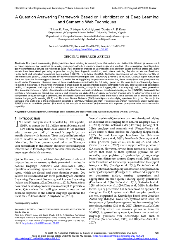 (PDF) A Question Answering Framework Based on Hybridization of Deep ...