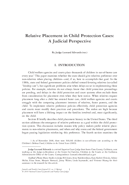 (PDF) Relative Placement in Child Protection Cases: A Judicial Perspective