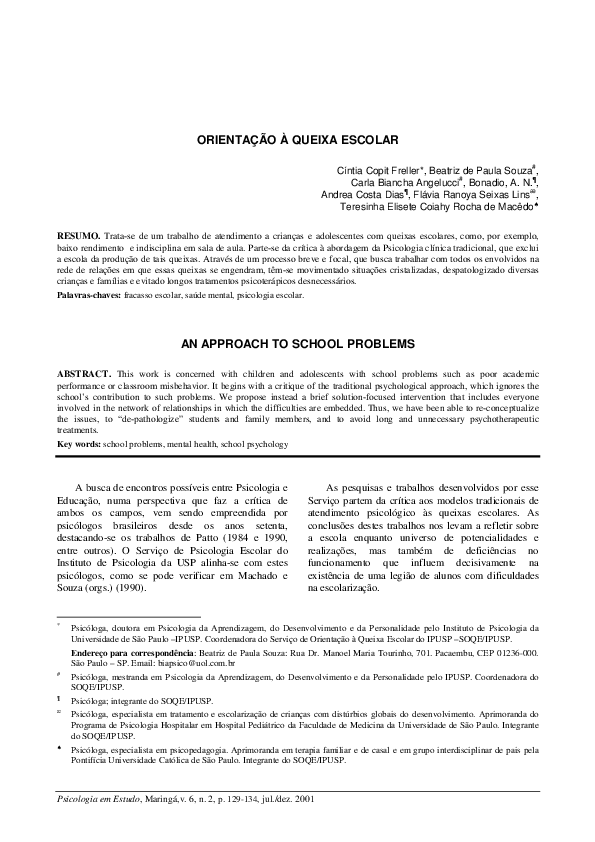 (PDF) Orientação à queixa escolar | Flávia Lins - Academia.edu
