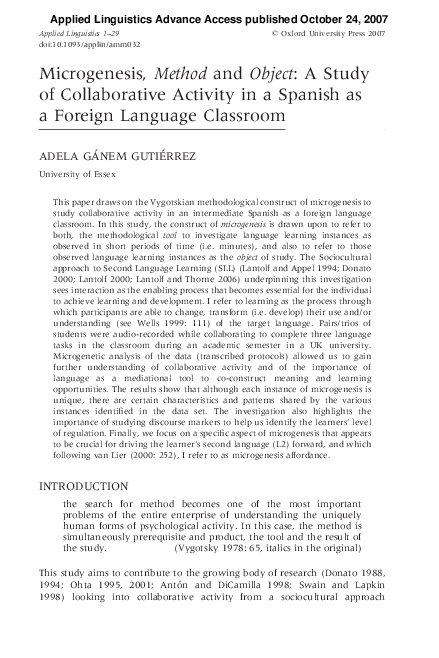 (PDF) Microgenesis, Method and Object: A Study of Collaborative ...