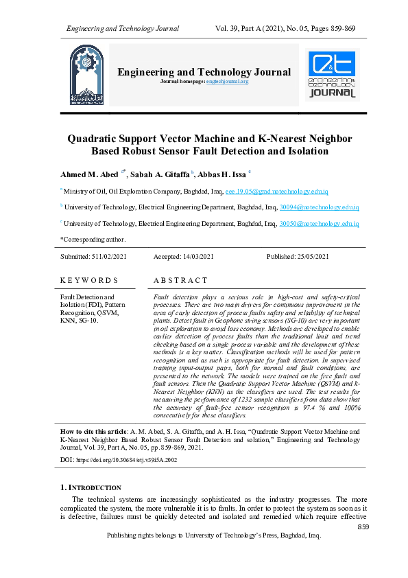 (PDF) Quadratic Support Vector Machine and K-Nearest Neighbor Based ...
