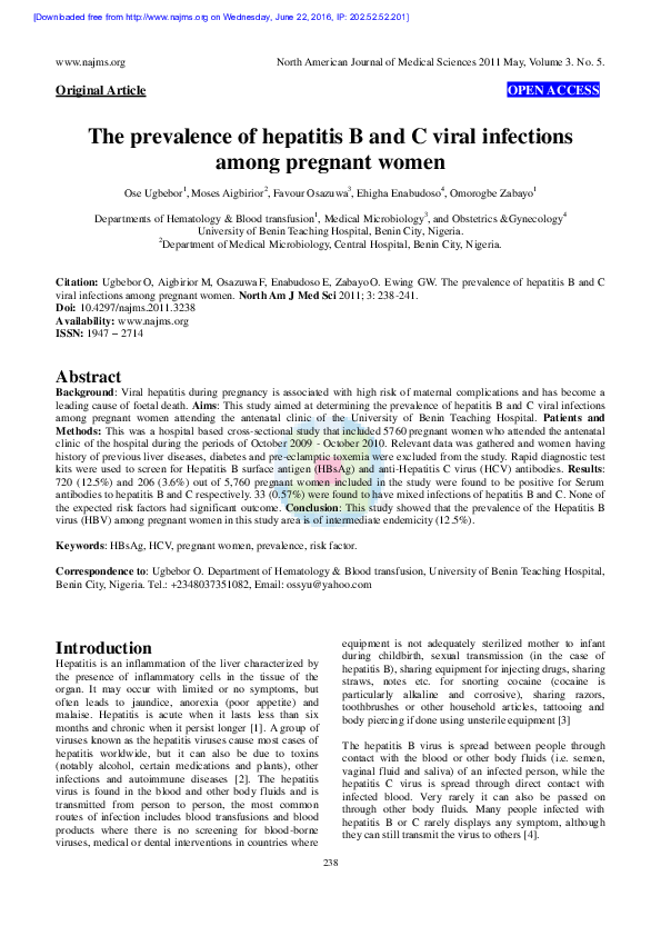 (PDF) The prevalence of hepatitis B and C viral infections among ...