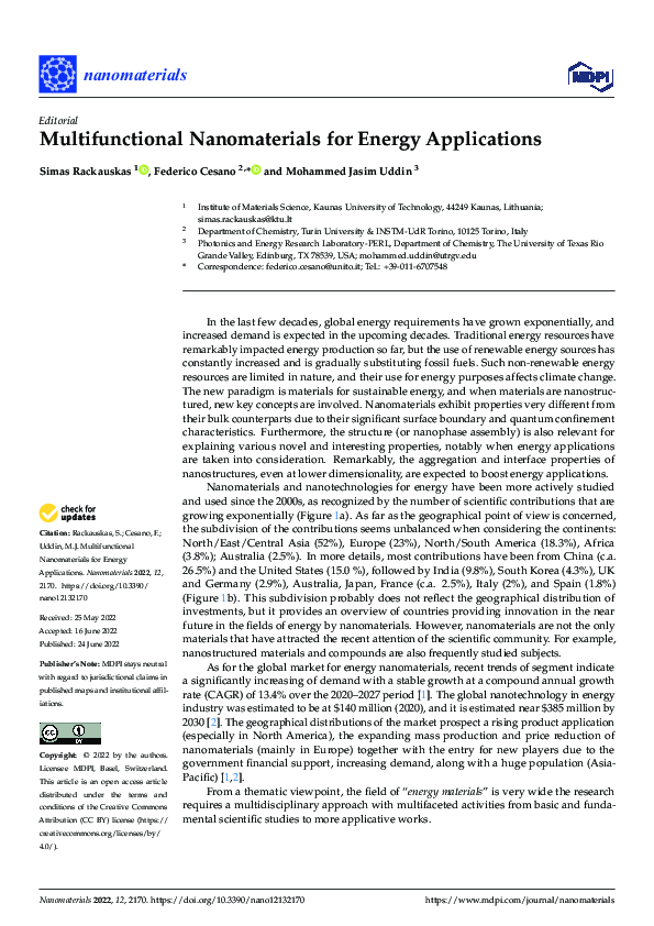 (PDF) Multifunctional Nanomaterials for Energy Applications