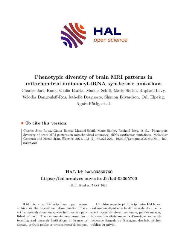 (PDF) Phenotypic diversity of brain MRI patterns in mitochondrial ...
