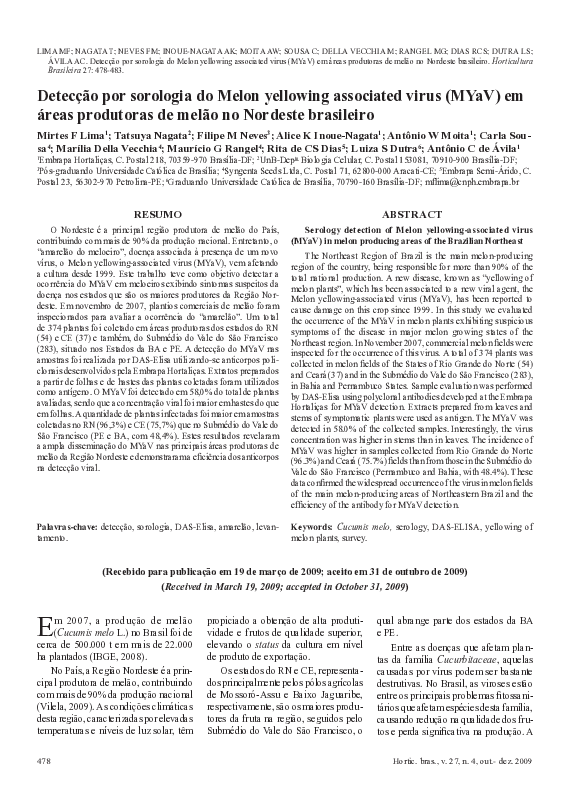 (PDF) Detecção por sorologia do Melon yellowing associated virus (MYaV