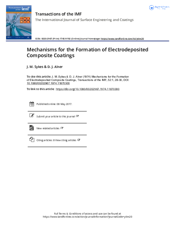 (PDF) Mechanisms for the Formation of Electrodeposited Composite Coatings