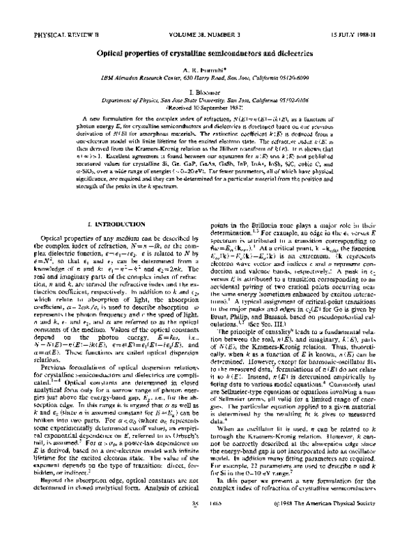 (PDF) Optical properties of crystalline semiconductors and dielectrics