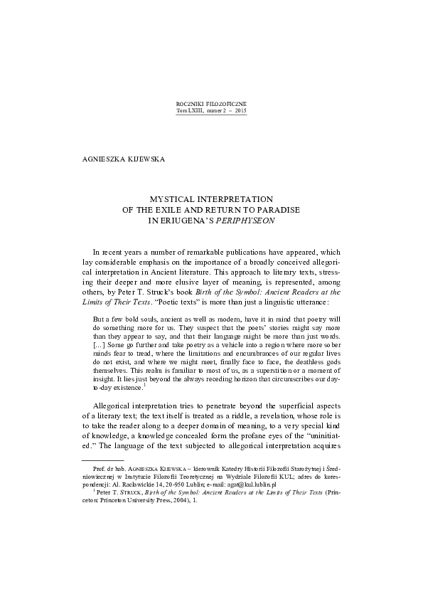 (PDF) Allegorical Interpretation of Eriugena's Exile and Return