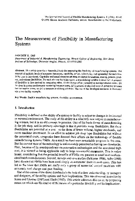 (PDF) The measurement of flexibility in manufacturing systems