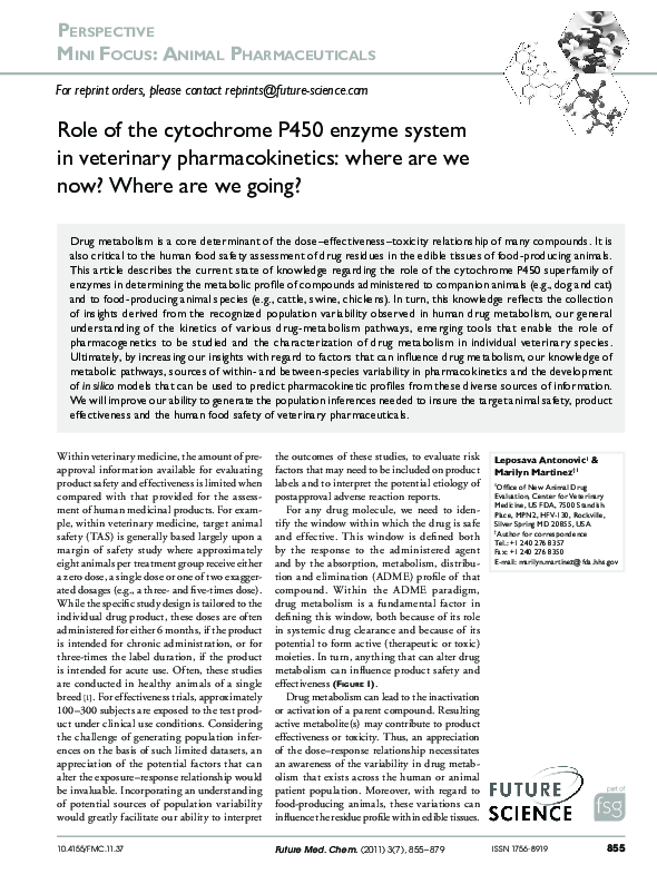 (PDF) Role of the cytochrome P450 enzyme system in veterinary ...