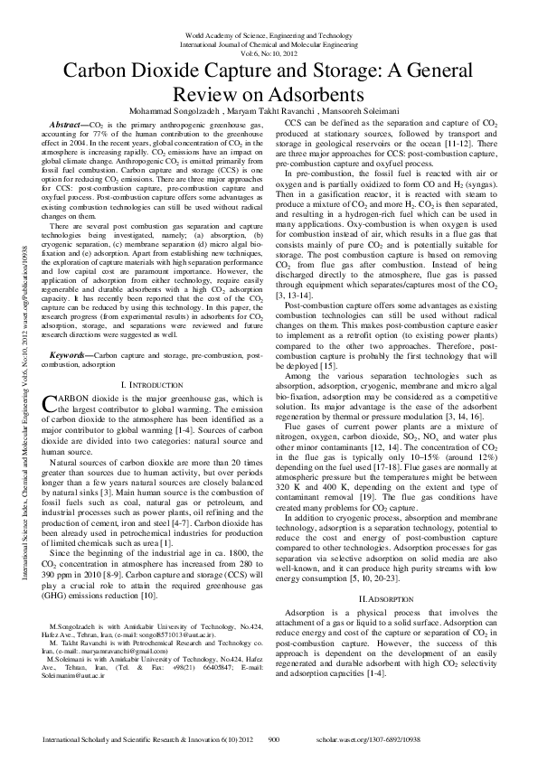 (PDF) Carbon Dioxide Capture And Storage: A General Review On Adsorbents