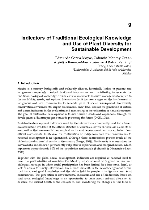 (PDF) Indicators of Traditional Ecological Knowledge and Use of Plant ...