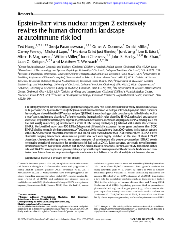 (PDF) Epstein–Barr virus nuclear antigen 2 extensively rewires the ...