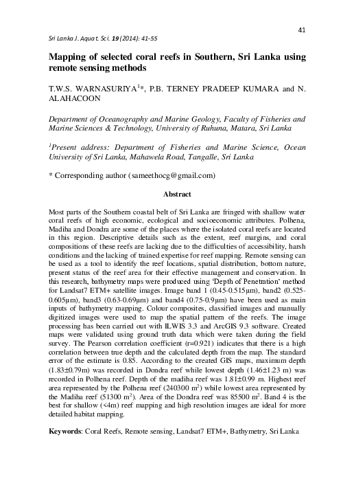 (PDF) Mapping of selected coral reefs in Southern, Sri Lanka using ...