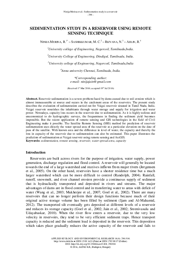 (PDF) Sedimentation Study in a Reservoir Using Remote Sensing Technique