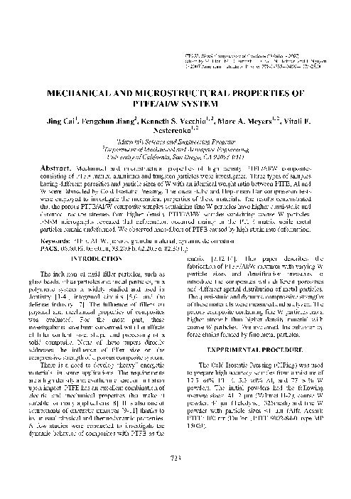 (PDF) MECHANICAL AND MICROSTRUCTURAL PROPERTIES OF PTFE∕Al∕W SYSTEM