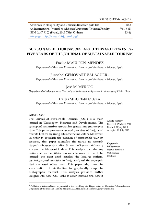 (PDF) Sustainable Tourism Research Towards Twenty-Five Years of the ...