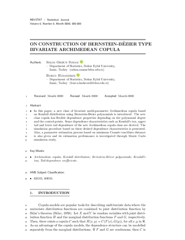 (PDF) On Construction of Bernstein-Bézier Type Bivariate Archimedean Copula